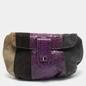 Pre Owned Zagliani Multicolor Suede and Python Clutch
