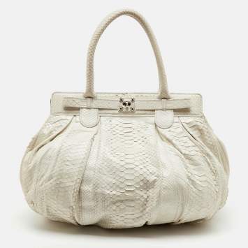 Pre Owned Zagliani White Python Puffy Satchel