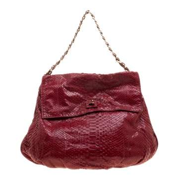 Pre Owned Zagliani Red Python Flap Hobo