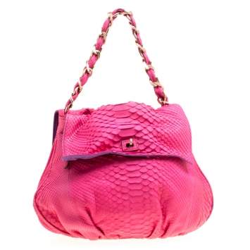 Pre Owned Zagliani Pink Python Chain Strap Hobo