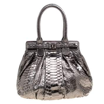 Pre Owned Zagliani Gun Metal Python Small Puffy Bag