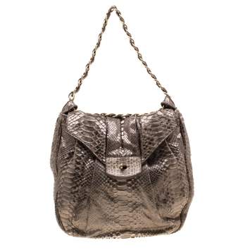 Pre Owned Zagliani Beige Metallic Python JJ Hobo