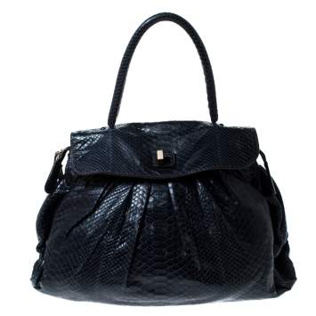 Pre Owned Zagliani Navy Blue Python Puffy Hobo