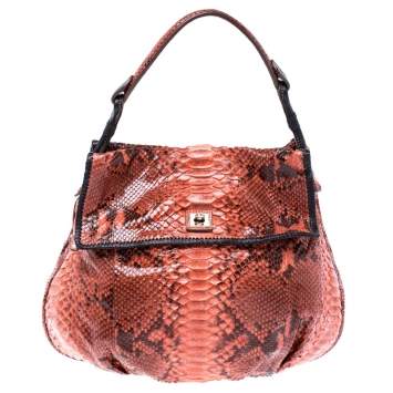 Pre Owned Zagliani Orange Python Leather Hobo 