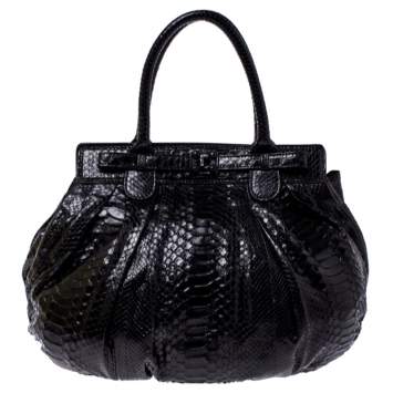 Pre Owned Zagliani Metallic Black Python Puffy Hobo
