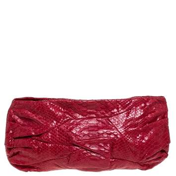 Pre Owned Zagliani Red Python Leather Flash Clutch