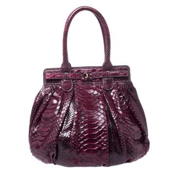 Pre Owned Zagliani Burgandy Python Small Puffy Bag