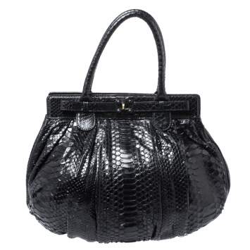 Pre Owned Zagliani Black Python Puffy Hobo