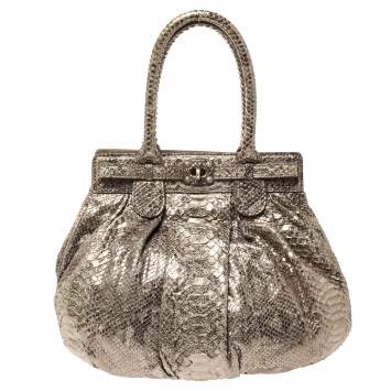 Pre Owned Zagliani Metallic Python Small Puffy Hobo