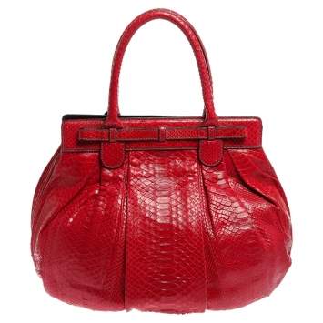 Pre Owned Zagliani Red Python Puffy Hobo