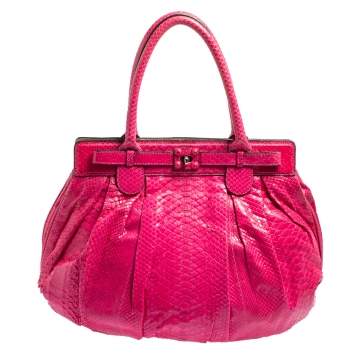 Pre Owned Zagliani Pink Python Puffy Hobo