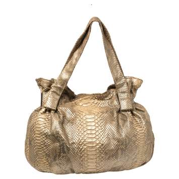 Pre Owned Zagliani Gold Metallic Python Pleated Shoulder Bag