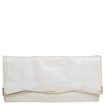 Pre Owned Zagliani White Python Flap Clutch