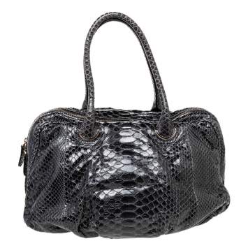 Pre Owned Zagliani Black Python Leather Satchel