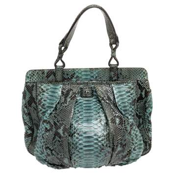Pre Owned Zagliani Black/Green Python Puffy Tote