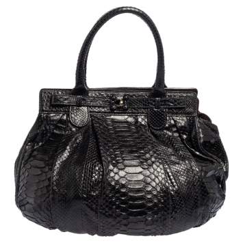 Pre Owned Zagliani Black Python Puffy Hobo