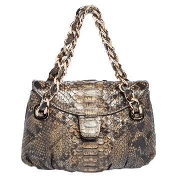 Pre Owned Zagliani Brown Python Flap Chain Shoulder Bag