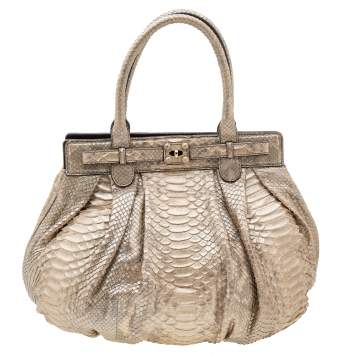 Pre Owned Zagliani Metallic Gold Python Puffy Hobo
