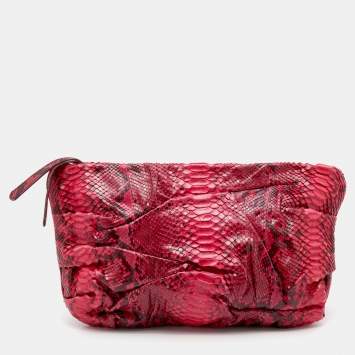 Pre Owned Zagliani Pink/Black Python Leather Oversized Clutch