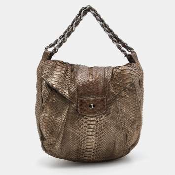 Pre Owned Zagliani Metallic Beige Python JJ Hobo