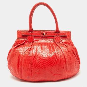 Pre Owned Zagliani Red Python Puffy Hobo