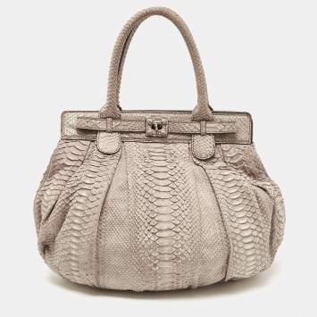 Pre Owned Zagliani Grey Shimmer Python Puffy Hobo