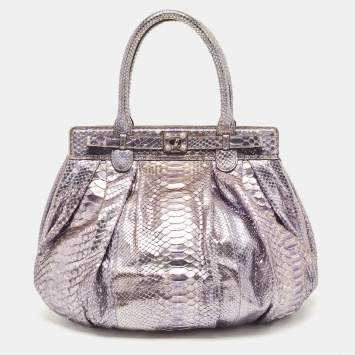 Pre Owned Zagliani Metallic Lilac Python Puffy Hobo