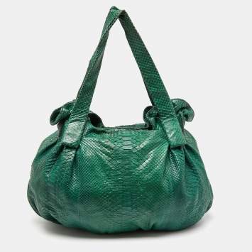 Pre Owned Zagliani Green Python Large Hobo