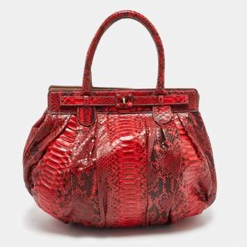 Pre Owned Zagliani Red Python Puffy Hobo