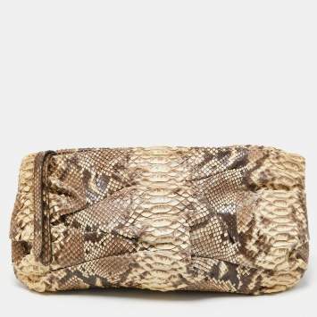 Pre Owned Zagliani Beige/Grey Python Oversized Clutch