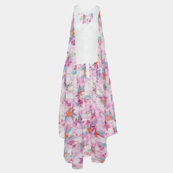 Pre Owned Zimmermann Pink Hawaii Print Cotton Asymmetric Maxi Dress M