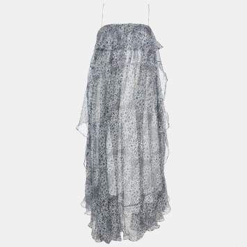Pre Owned Zimmermann Blue Printed Lurex Silk Empire Mist Dress M