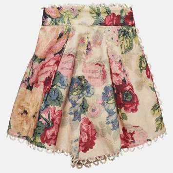 Pre Owned Zimmermann Multicolor Printed Linen Blend Melody High-Waist Shorts S