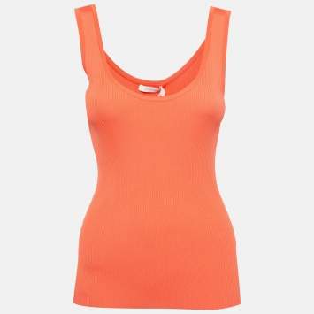 Pre Owned Zimmermann Orange Rib Knit Scoop Neck Tank Top M