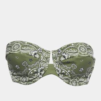 Pre Owned Zimmermann Green Paisley Print Underwired Bandeau Bikini Top L