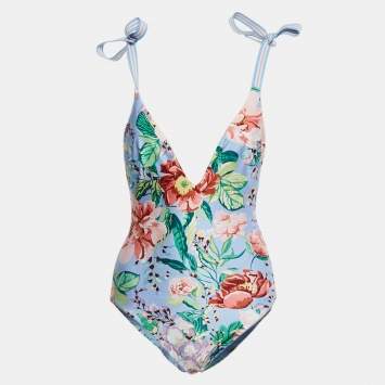Pre Owned Zimmermann Light Purple Cornflower Floral Print Bellitude Tie Shoulder Detail Bodysuit S