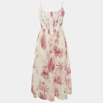 Zimmermann Pink Printed Cotton Waverly Corset Midi Dress M