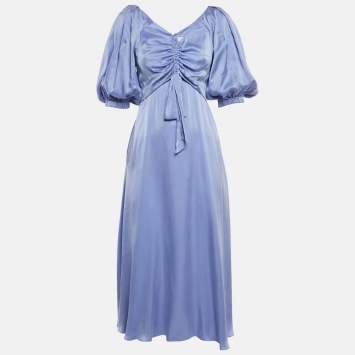 Zimmermann Purple Satin Silk Ruched Midi Dress S