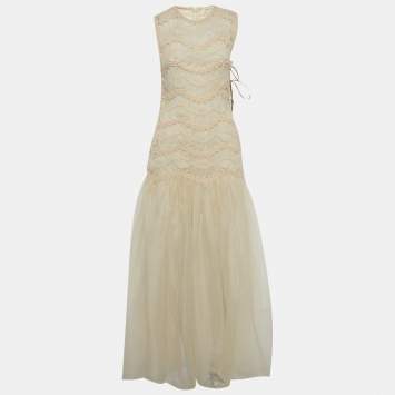 مملوكة مسبقًا فستان ماكسي زيمرمان تول كريم عضوي مكرمي مضيء مقاس متوسط (ميديم)