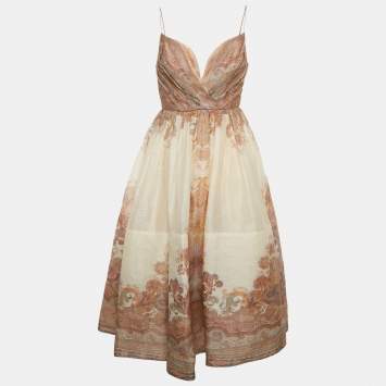 مملوكة مسبقًا فستان زيمرمان بيزلي بطبعة بيج خليط من الكتان والحرير متوسط الطول بحجم وسط ( ميديم )