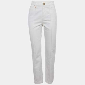 Pre Owned Zimmermann White Denim High-Rise Tapered Jeans S/Waist 27"