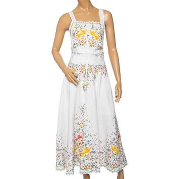 Pre Owned Zimmermann Off-White Embroidered Cotton Open Back Carnaby Dress M