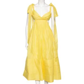 مملوكة مسبقًا Zimmermann Yellow Linen And Silk Cutout Botanica Brallete Gown M