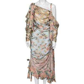 مملوكة مسبقًا Zimmermann Multicolored Floral Printed Silk Unbridled Elixir Draped Dress L