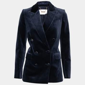 Pre Owned Zimmermann Navy Blue Velvet Double Breasted Jacket XS