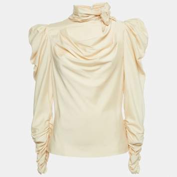 Pre Owned Zimmermann Beige Jersey Ruched Scarf Blouse L