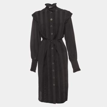 Pre Owned Zimmermann Black Silk Pleated Frill Midi Dress S