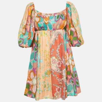 Pre Owned Zimmermann Multicolor Floral Print Linen Lola Panelled Mini Dress M