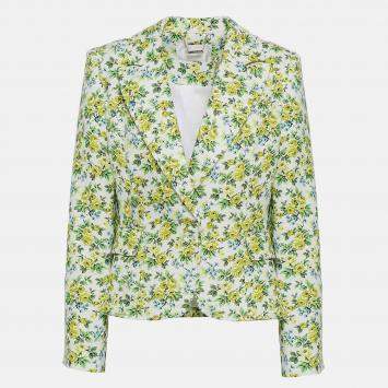 Pre Owned Zimmermann White Floral Print Linen Fitted Blazer XS (SIZE 0)