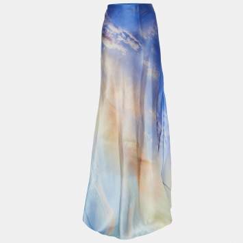 Pre Owned Zimmermann Blue Tame Printed Silk Flared Maxi Skirt XS